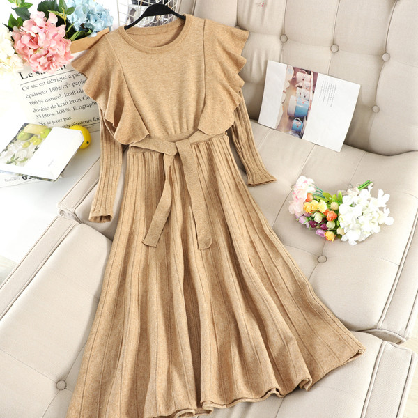 Rochie moderna de dama cu decolteu rotund si curea in mai multe culori