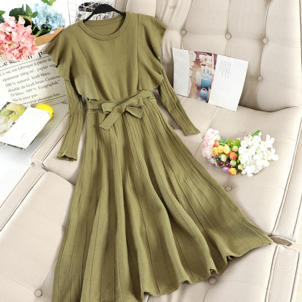 Rochie moderna de dama cu decolteu rotund si curea in mai multe culori