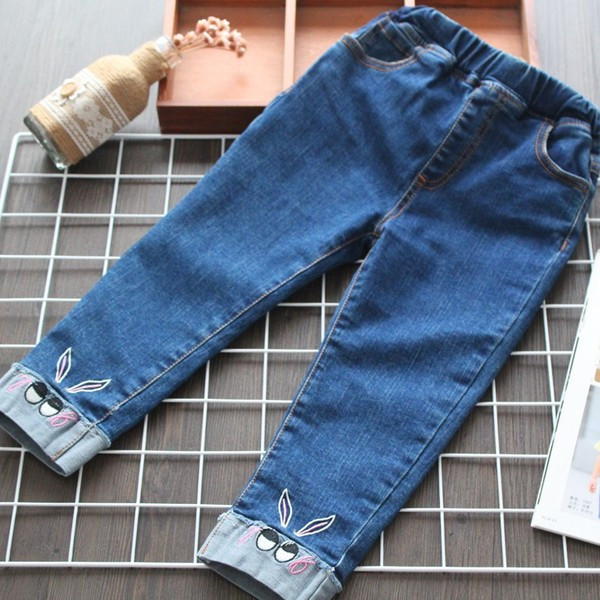 Κορυφαία παιδικά τζιν με μπλε κέντημα - για κορίτσια