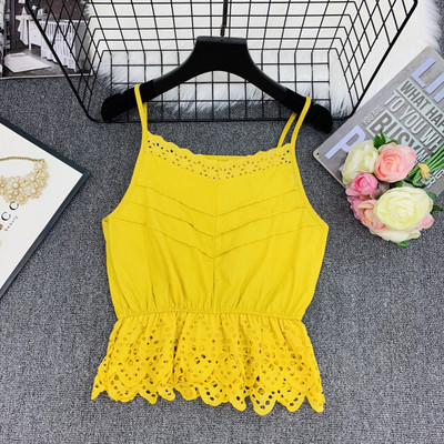 Maieu modern de damă cu bretele subțiri în alb, galben și roz