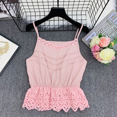 Maieu modern de damă cu bretele subțiri în alb, galben și roz