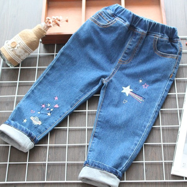 Új modell gyerekfarmer kék hímzéssel lányoknak