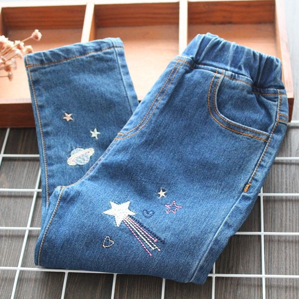 Új modell gyerekfarmer kék hímzéssel lányoknak