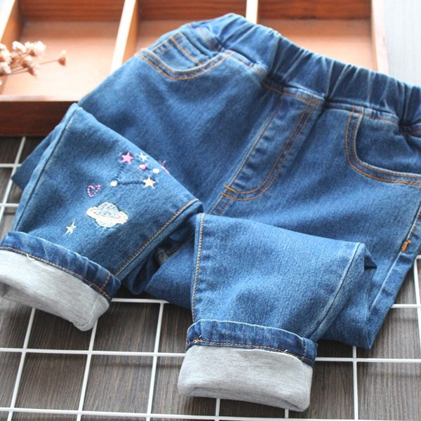 Új modell gyerekfarmer kék hímzéssel lányoknak