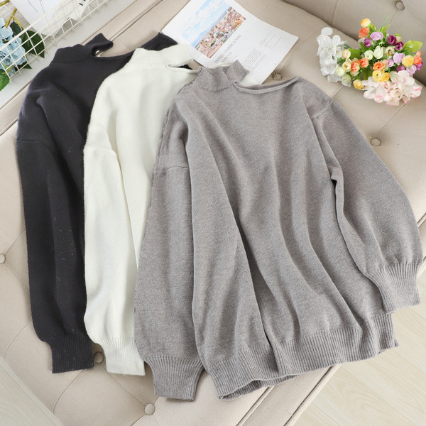 Női pulóver félmagas gallérral, három színben