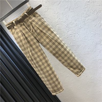 Дамски ежедневен кариран панталон с висока талия 