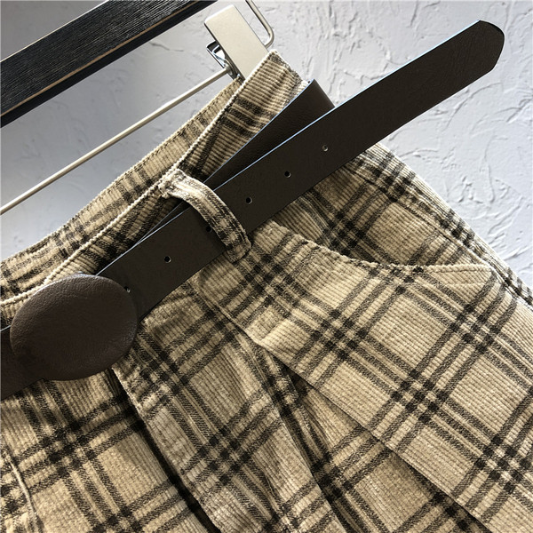 Дамски ежедневен кариран панталон с висока талия 