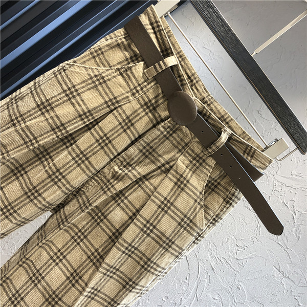 Дамски ежедневен кариран панталон с висока талия 