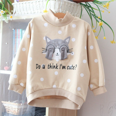 Új modell gyerekpulóver magas pólógallérral, rózsaszín és bézs pöttyökkel