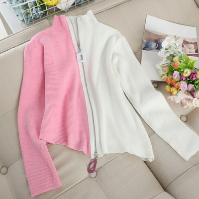 Model asimetric de pulover de dama cu fermoar in mai multe culori