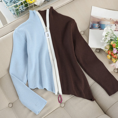 Model asimetric de pulover de dama cu fermoar in mai multe culori