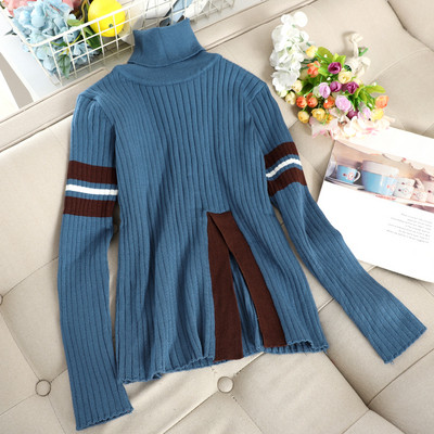 Alkalmi női pulóver magas gallérral, kék és fekete színben