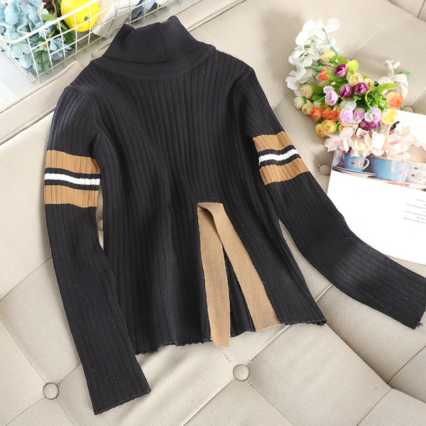 Alkalmi női pulóver magas gallérral, kék és fekete színben