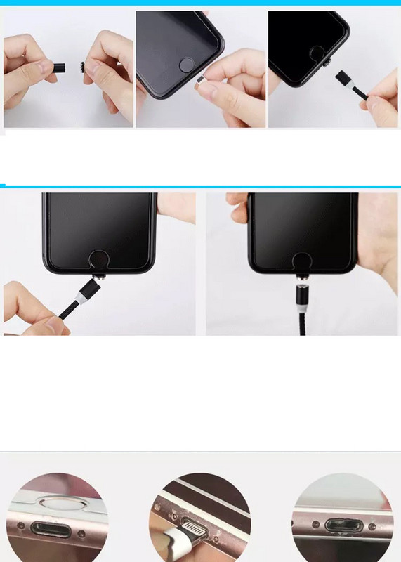 Cablu magnetic pentru dispozitive mobile Android și iOS - încărcare rapidă și sincronizare TYPE-C, Micro USB și Iluminare în gri