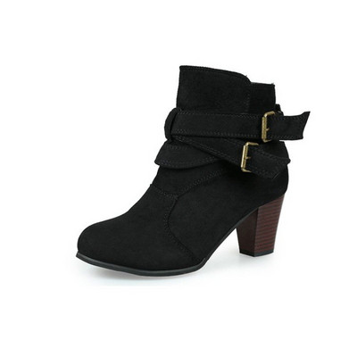 Cizme de dama din piele intoarsa cu toc gros in bej, negru si maro