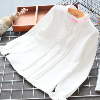 Нов модел актуална детска риза с ниска поло яка в бял цвят