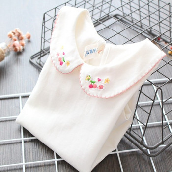 Модерна детска риза с бродерия на яката и лотос ръкав в бял цвят