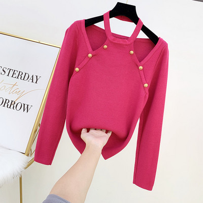 Μοντέρνα γυναικεία μπλούζα με μεταλλικό στοιχείο σε διάφορα χρώματα