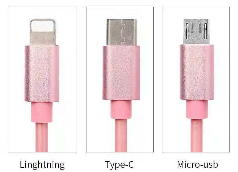 Πολυλειτουργικό καλώδιο αυτόματης περιέλιξης για κινητές συσκευές Android και iOS - TYPE C, Micro USB και LIghting σε ροζ