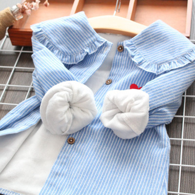 Νέο μοντέλο παιδική ριγέ μπλούζα με κουμπιά για κορίτσια σε μπλε χρώμα