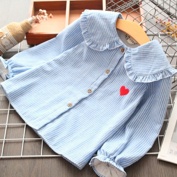 Νέο μοντέλο παιδική ριγέ μπλούζα με κουμπιά για κορίτσια σε μπλε χρώμα