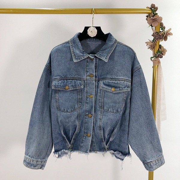 Jachetă scurtă de denim casual, cu nasturi și buzunare