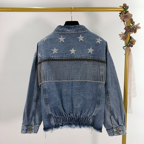 Jachetă scurtă de denim casual, cu nasturi și buzunare