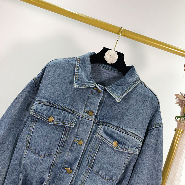 Jachetă scurtă de denim casual, cu nasturi și buzunare