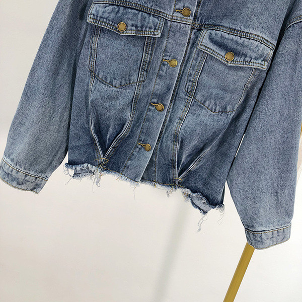 Jachetă scurtă de denim casual, cu nasturi și buzunare