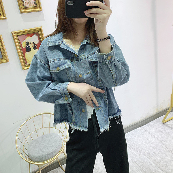 Jachetă scurtă de denim casual, cu nasturi și buzunare