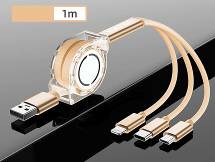 Многофункционален самонавиващ се кабел за мобилни устройства Android и iOS - TYPE C, Micro USB и LIghting в златист цвят