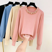 Γυναικείο πουλόβερ με στρογγυλη λαιμόκοψη και πέρλες σε τέσσερα χρώματα