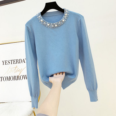 Γυναικείο πουλόβερ με στρογγυλη λαιμόκοψη και πέρλες σε τέσσερα χρώματα