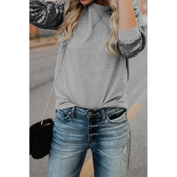 Bluză casual de damă cu mâneci lungi și paiete în trei culori