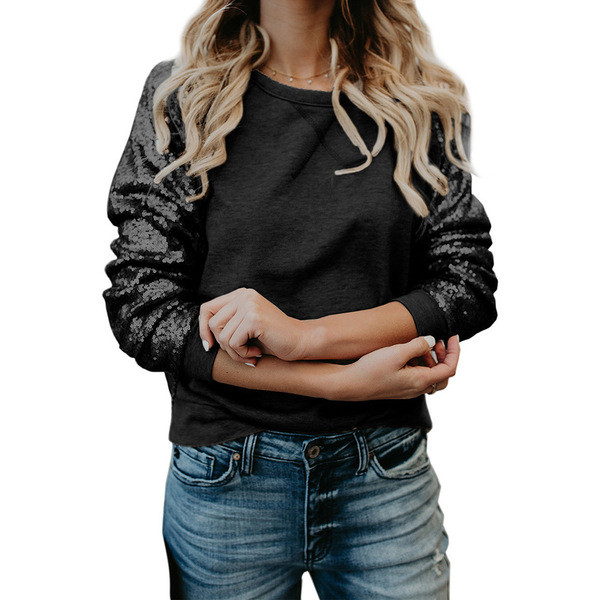 Bluză casual de damă cu mâneci lungi și paiete în trei culori