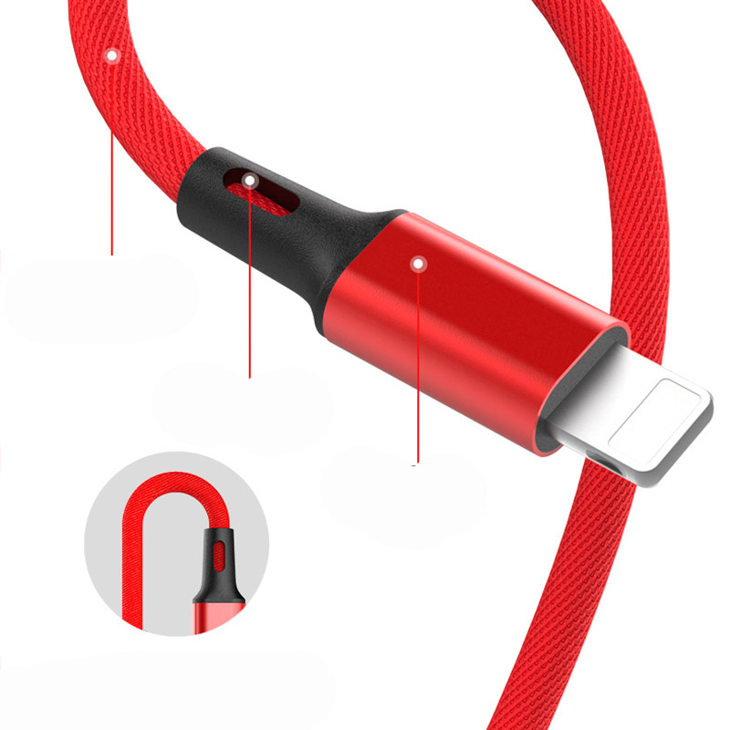 Многофункционален кабел за зареждане на Android и IOS -TYPE-C, Micro USB, Lighting в червен цвят