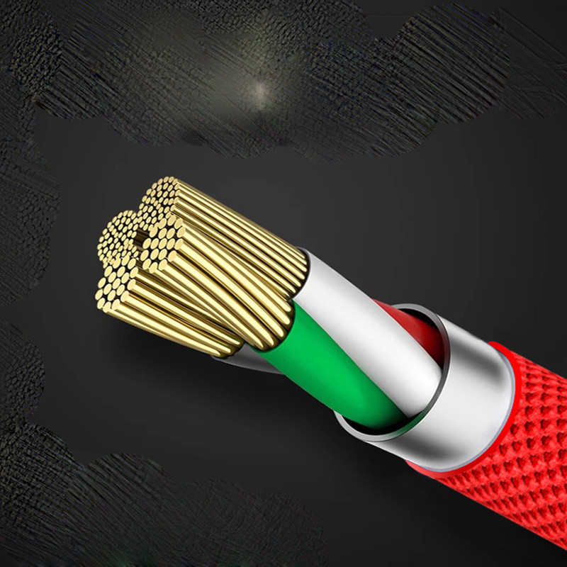 Многофункционален кабел за зареждане на Android и IOS -TYPE-C, Micro USB, Lighting в червен цвят