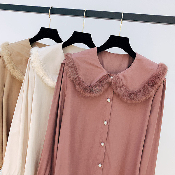 Cămașă elegantă de damă cu puf pe guler în mai multe culori