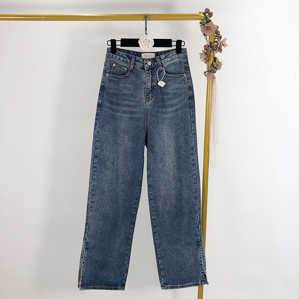 Blugi de dama de culoare albastra si talie inalta - model larg