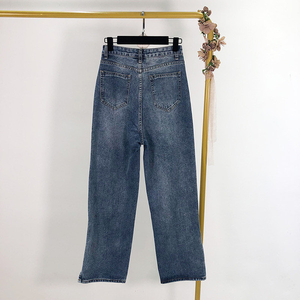 Blugi de dama de culoare albastra si talie inalta - model larg