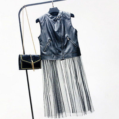 Női bőrmellény tüllel arany, fekete és szürke színben