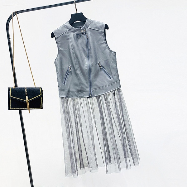 Női bőrmellény tüllel arany, fekete és szürke színben