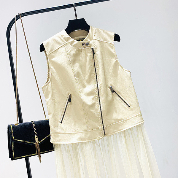 Női bőrmellény tüllel arany, fekete és szürke színben