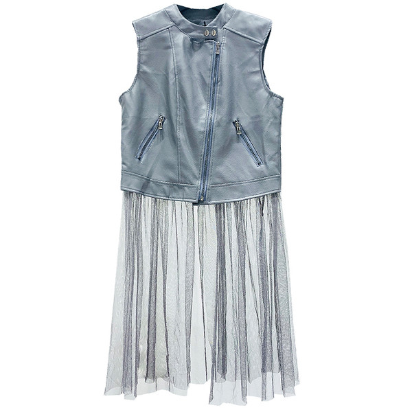 Női bőrmellény tüllel arany, fekete és szürke színben