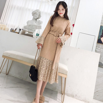 Rochie de dama cu maneci lungi si curea de culoare roz si negru