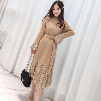 Rochie de dama cu maneci lungi si curea de culoare roz si negru