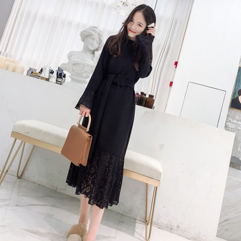 Rochie de dama cu maneci lungi si curea de culoare roz si negru