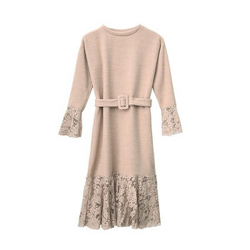 Rochie de dama cu maneci lungi si curea de culoare roz si negru