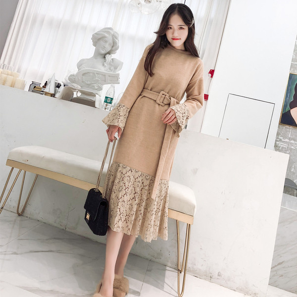 Rochie de dama cu maneci lungi si curea de culoare roz si negru