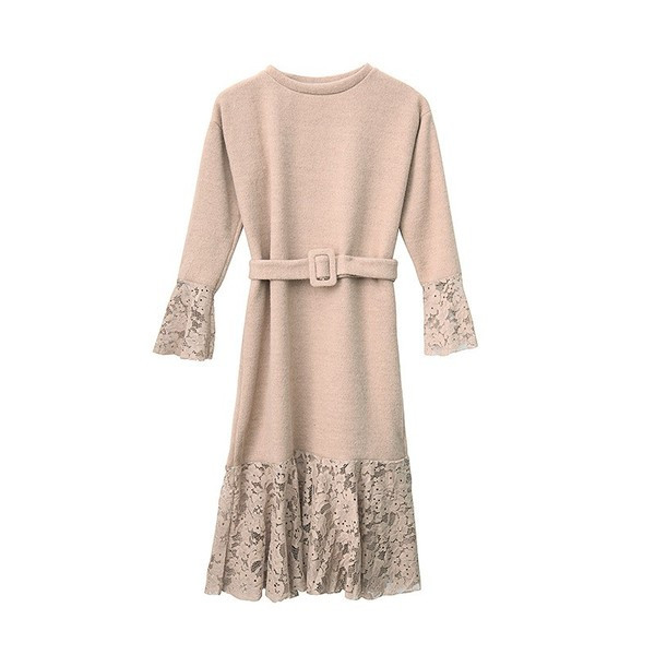 Rochie de dama cu maneci lungi si curea de culoare roz si negru